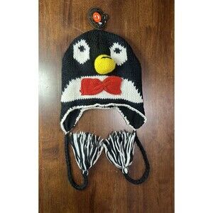 Penguin unisex boys girl size 4-16 winter hat multicolor with pompom ear flaps